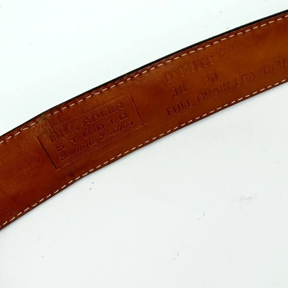 Vintage 90s Bill Adler Studio Black Genuine Leather Ornate Buckle Belt